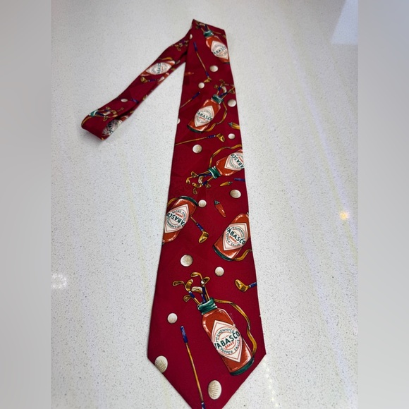 Vintage Tabasco Golf Red Silk Tie - Picture 1 of 7